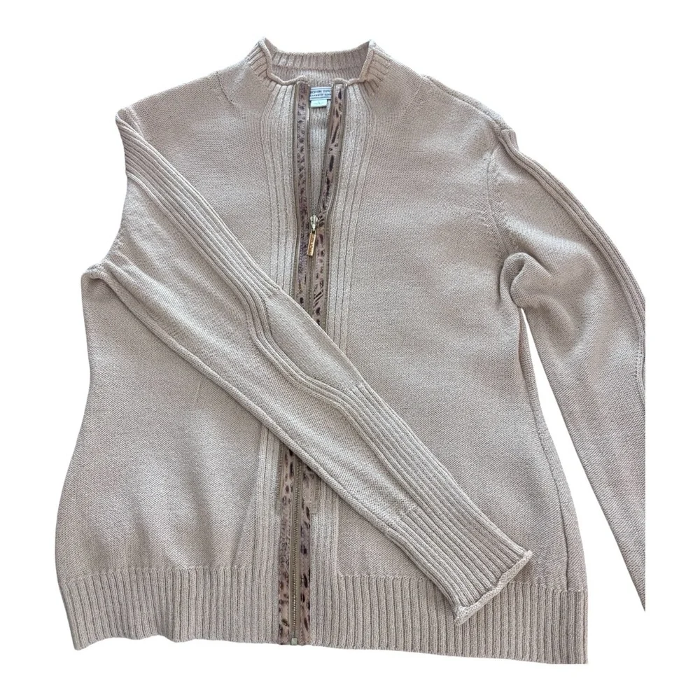 NWOT St John Sport Animal-Print Leather Zip Front Vest Knit Sweater Sz L